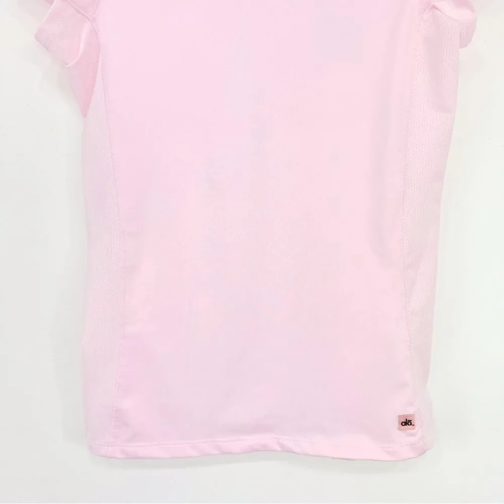 Alo Yoga CoolFit Light Pink Mesh Short Sleeve Stretch Performance Athetic Shirt